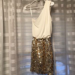 White/Gold sequin one shoulder dress